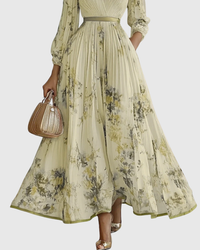 Naomi | Floral Midi Dress Pleated V-Neck