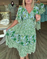 Melinda | Floral Midi Dress V-Neck Flutter Sleeve