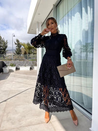 Roberta | Wedding Guest Midi Dress Long Sleeve