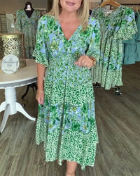 Melinda | Floral Midi Dress V-Neck Flutter Sleeve