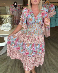 Melinda | Floral Midi Dress V-Neck Flutter Sleeve