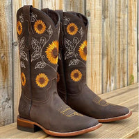 Callie | Orthopedic Cowboy Boots with Sunflower Embroidery and Pointed Toe