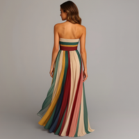 Michelle | Striped Strapless Maxi Dress with Pleated Skirt