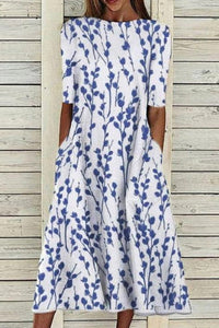 Ashley | Floral Midi Dress with Short Sleeves and Pockets