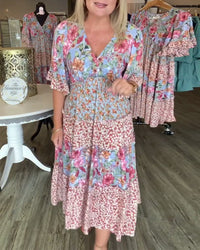 Melinda | Floral Midi Dress V-Neck Flutter Sleeve