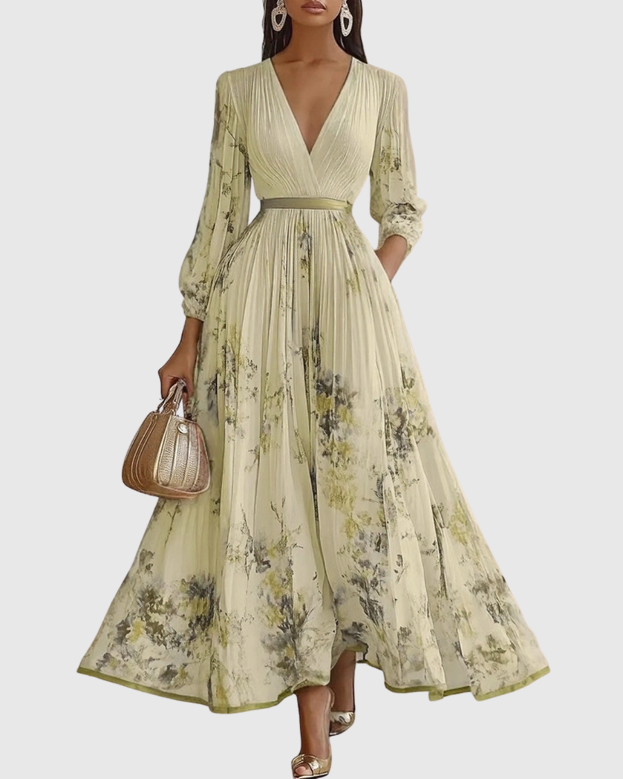 Naomi | Floral Midi Dress Pleated V-Neck