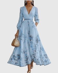 Naomi | Floral Midi Dress Pleated V-Neck