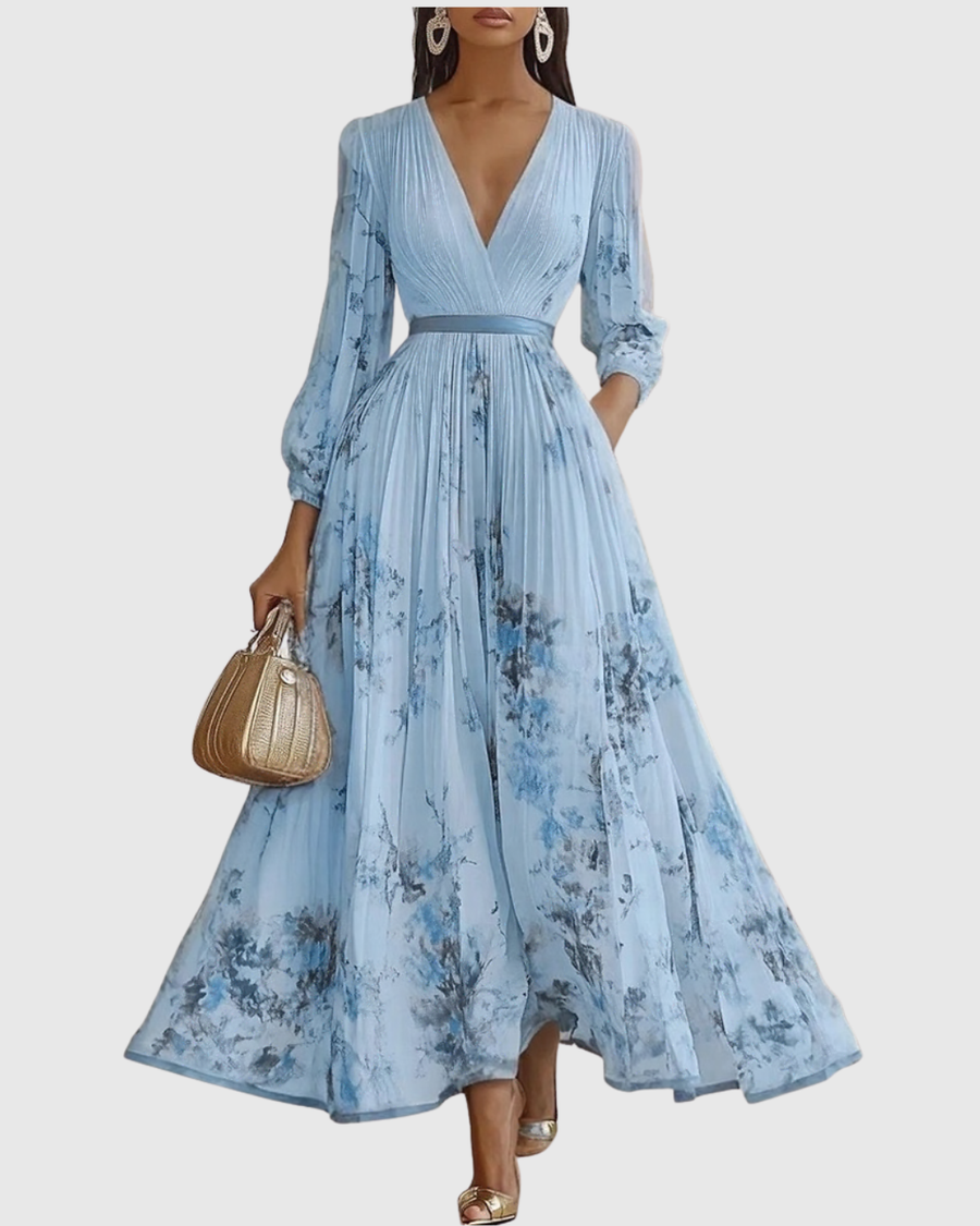 Naomi | Floral Midi Dress Pleated V-Neck