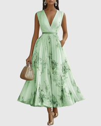 Naomi | Floral Midi Dress Pleated V-Neck