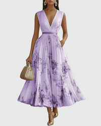 Naomi | Floral Midi Dress Pleated V-Neck