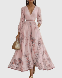 Naomi | Floral Midi Dress Pleated V-Neck