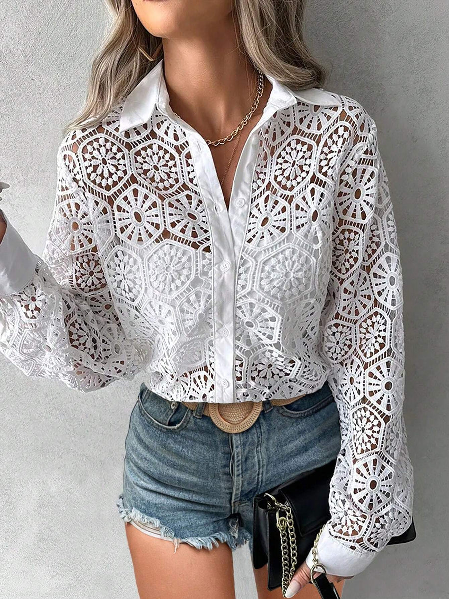 Raina | Sheer Blouse Lace Long Sleeve