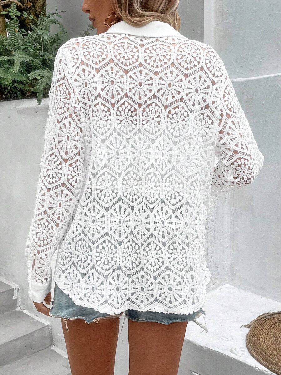 Raina | Sheer Blouse Lace Long Sleeve