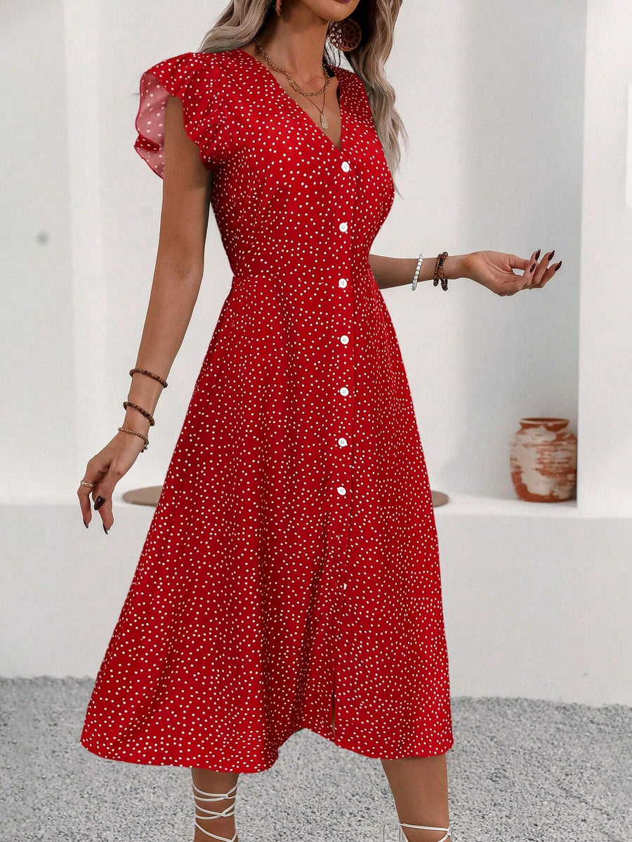 Persephone | Polka Dot Dress V-Neck A-Line