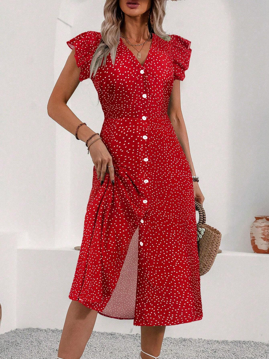 Persephone | Polka Dot Dress V-Neck A-Line