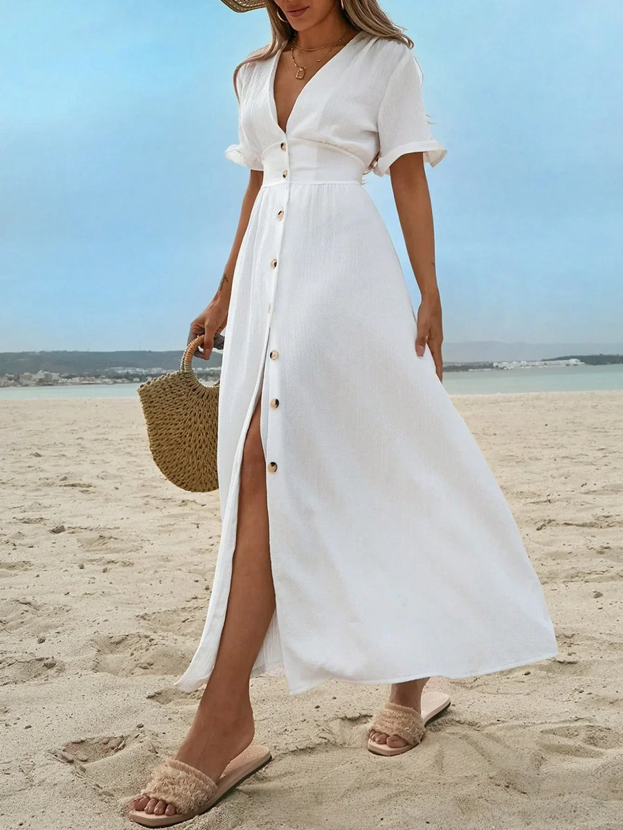 Polly | Sundress V-Neck A-Line Button-Front