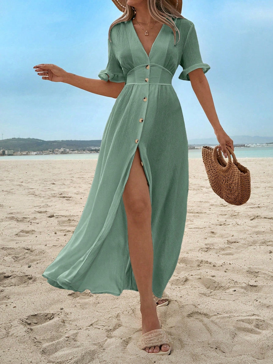 Polly | Sundress V-Neck A-Line Button-Front