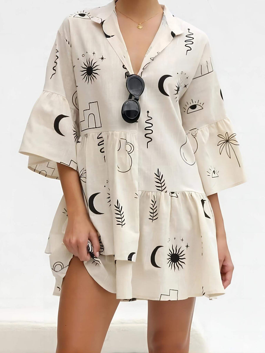 Yvonne | Boho Mini Sundress Three Quarter Sleeves