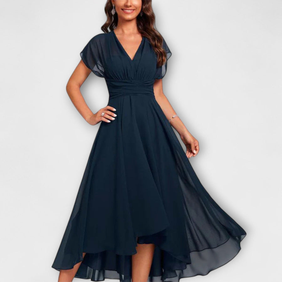 Ruby | Wedding Guest Midi Dress V-Neck Flutter Sleeve