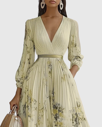 Naomi | Floral Midi Dress Pleated V-Neck
