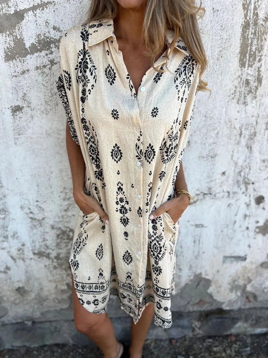 Olive |  Boho Dress Button-Front