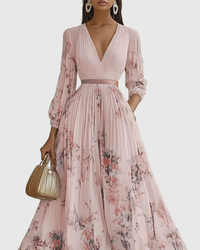 Naomi | Floral Midi Dress Pleated V-Neck