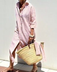 Suzanne | Shirt Dress Striped Three Quarter Sleeve