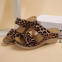 Eva | Orthopedic Leopard Print Wedge Sandals with Double Strap