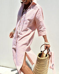 Suzanne | Shirt Dress Striped Three Quarter Sleeve
