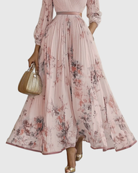 Naomi | Floral Midi Dress Pleated V-Neck