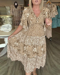 Melinda | Floral Midi Dress V-Neck Flutter Sleeve