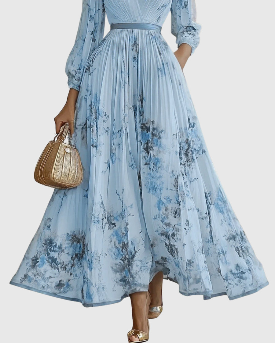 Naomi | Floral Midi Dress Pleated V-Neck