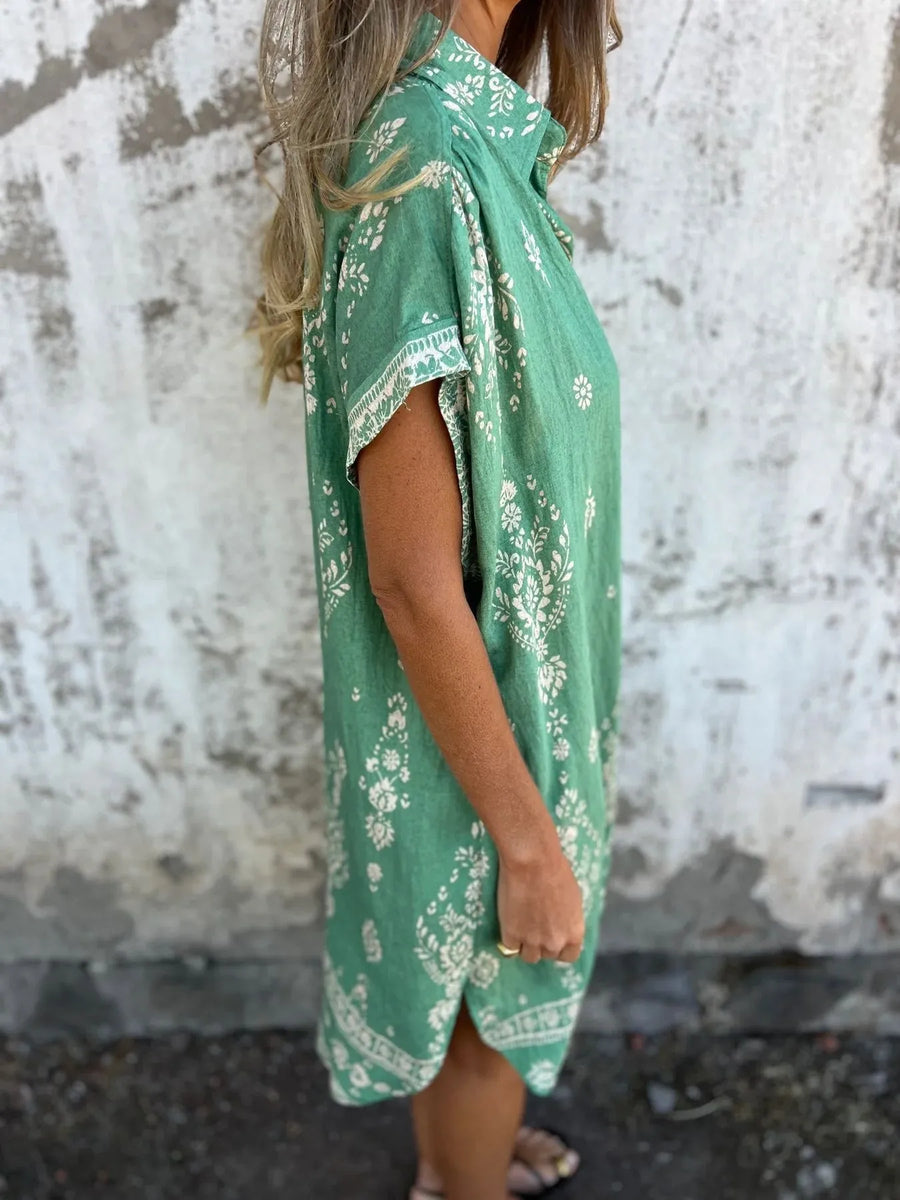 Olive |  Boho Dress Button-Front