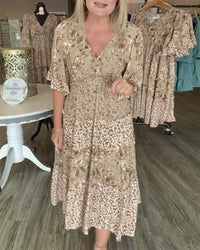 Melinda | Floral Midi Dress V-Neck Flutter Sleeve