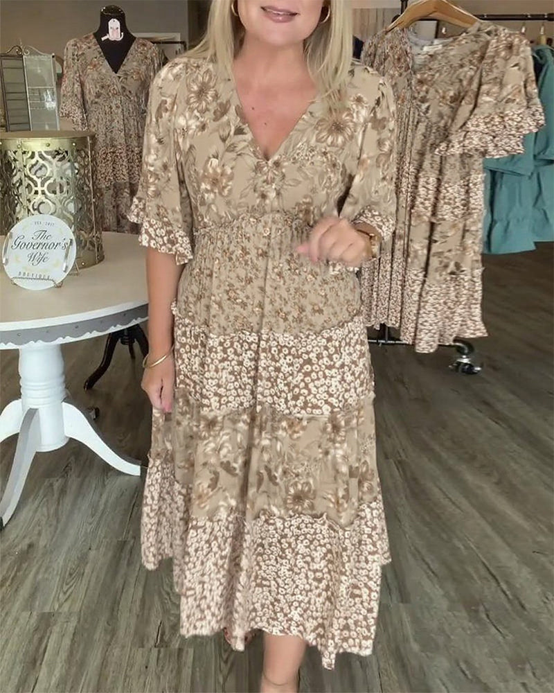 Melinda | Floral Midi Dress V-Neck Flutter Sleeve