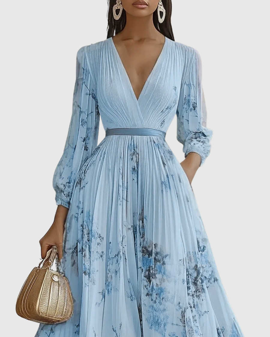 Naomi | Floral Midi Dress Pleated V-Neck