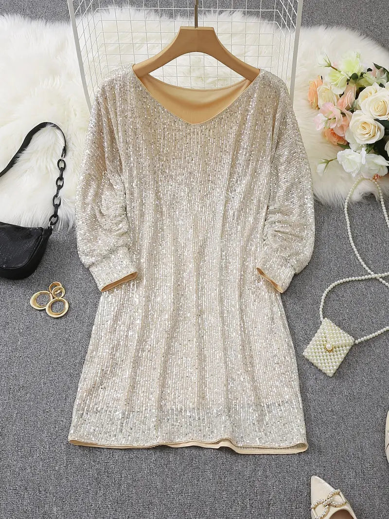 Pearl | Cocktail Mini Dress Sequin Long Sleeve