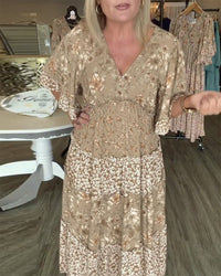Melinda | Floral Midi Dress V-Neck Flutter Sleeve