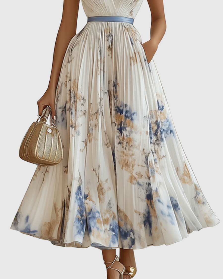Naomi | Floral Midi Dress Pleated V-Neck
