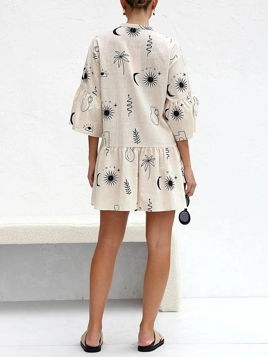 Yvonne | Boho Mini Sundress Three Quarter Sleeves