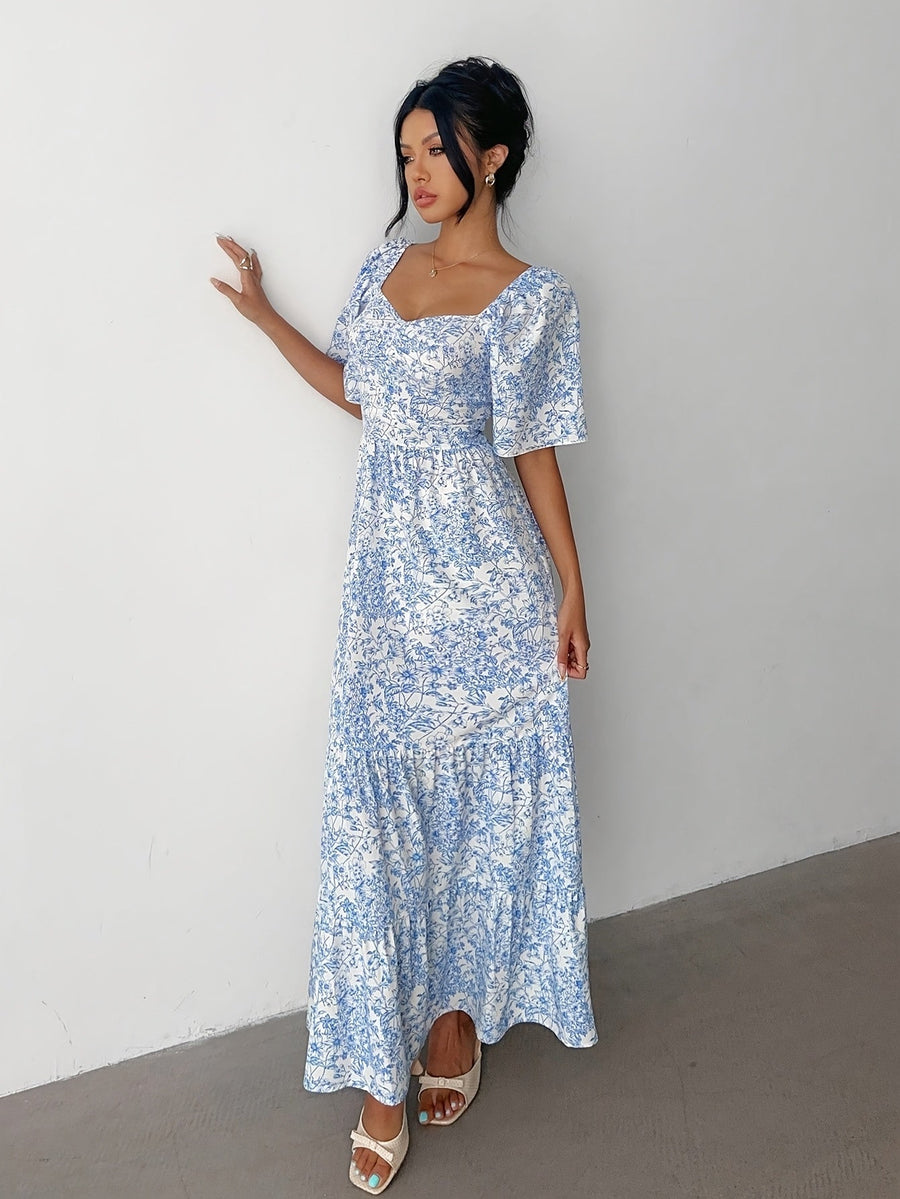 Juniper | Wedding Guest Maxi Dress Sweetheart Flutter Sleeve
