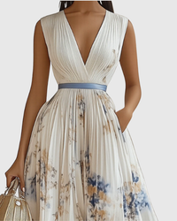 Naomi | Floral Midi Dress Pleated V-Neck