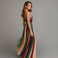 Michelle | Striped Strapless Maxi Dress with Pleated Skirt