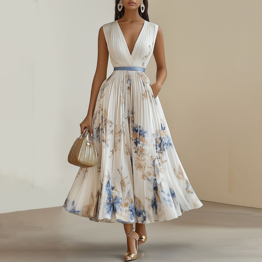 Adalynn | Wedding Guest Midi Dress Pleated V-Neck