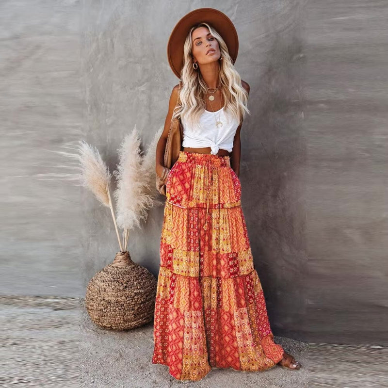 Esther | Tiered Maxi Skirt Floral Print