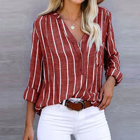 Natalie |  Striped Blouse Button-Front