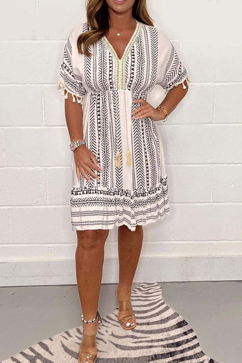 Briar | Boho Mini Dress Tassel V-Neck