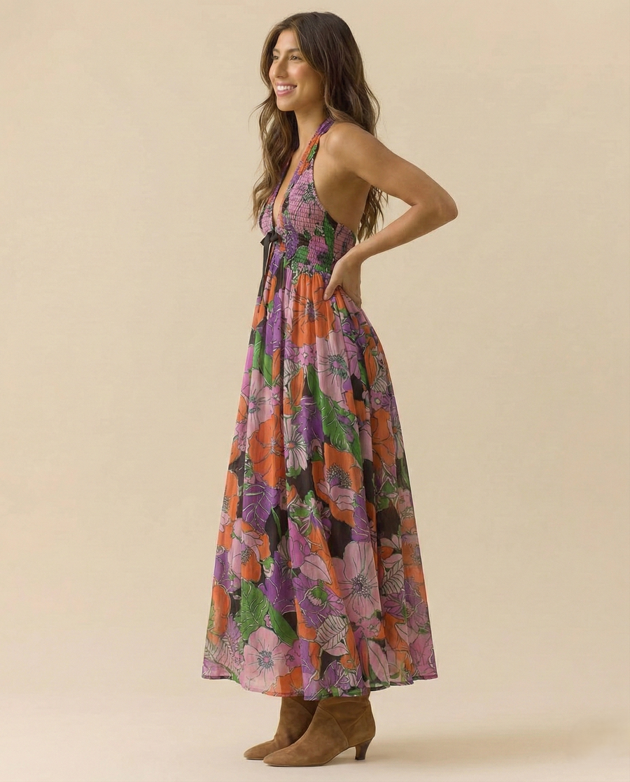 Wren | Halter Maxi Dress Smocked Floral
