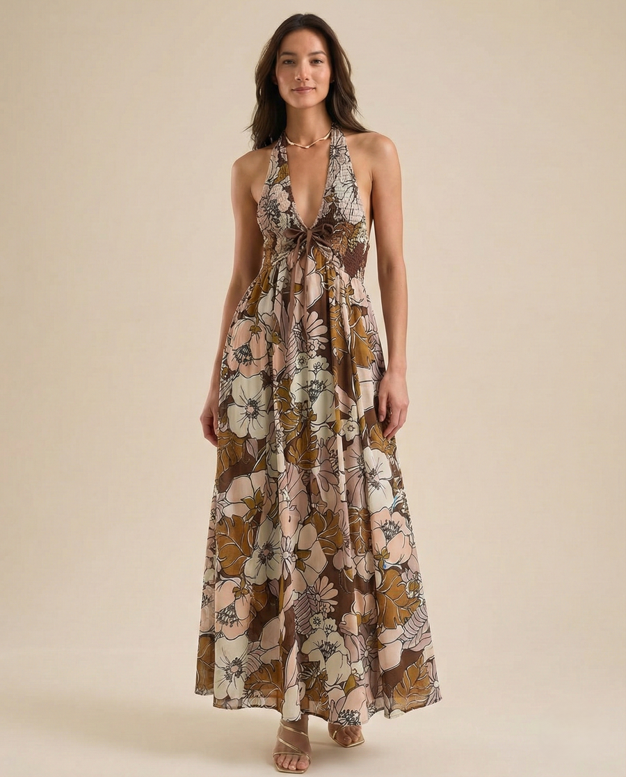 Wren | Halter Maxi Dress Smocked Floral