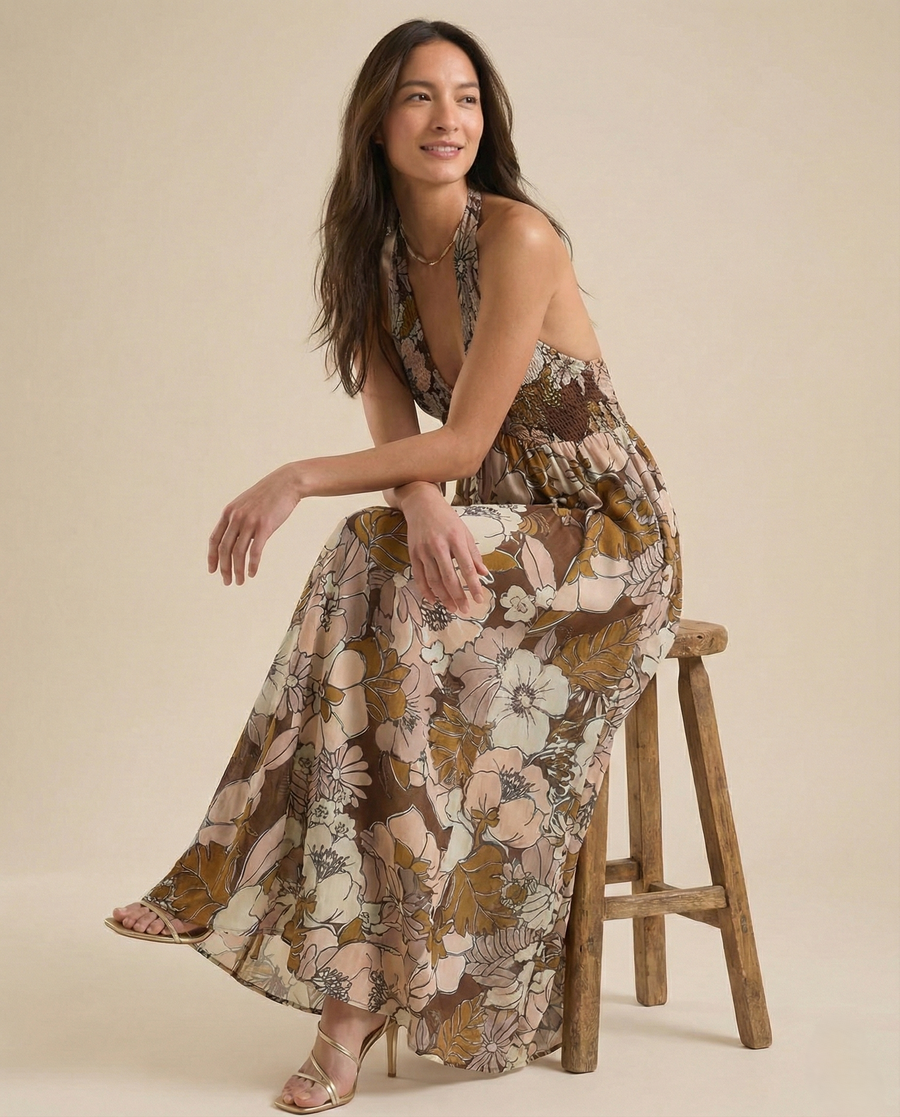 Wren | Halter Maxi Dress Smocked Floral
